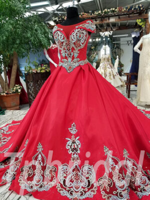red prom dress long train 173-02