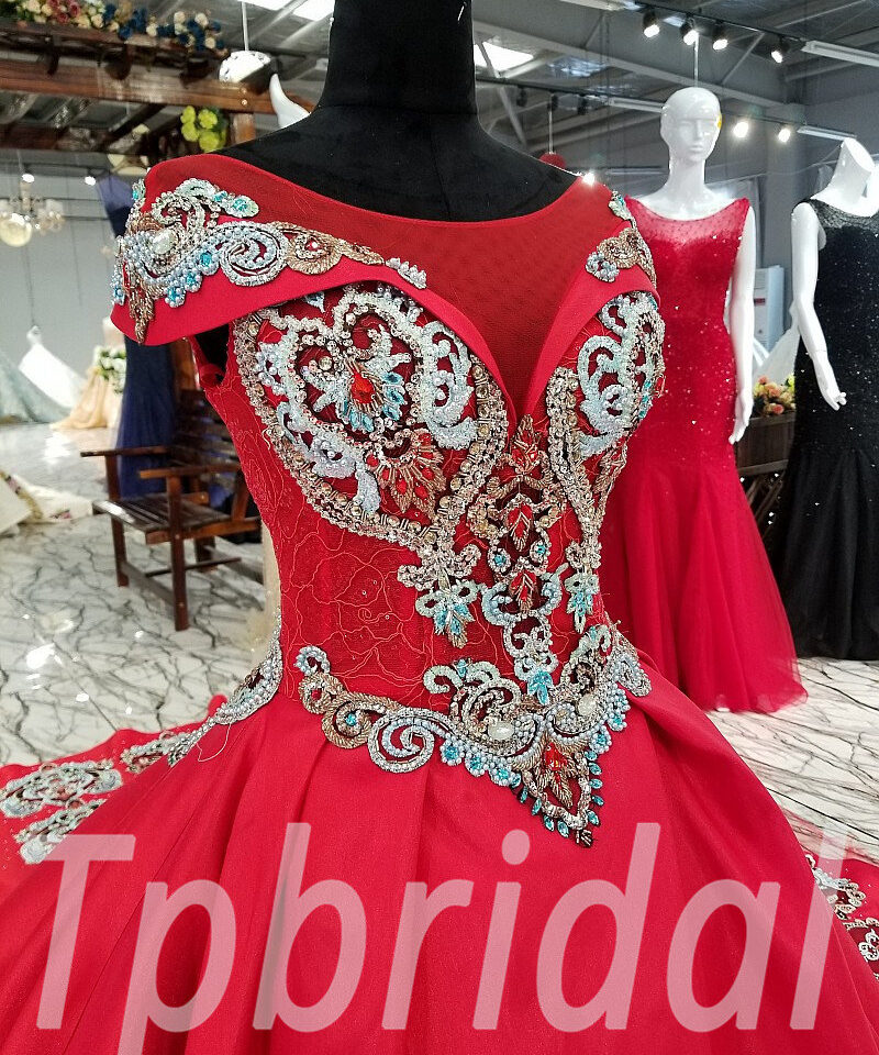 red prom dress long train 173-04