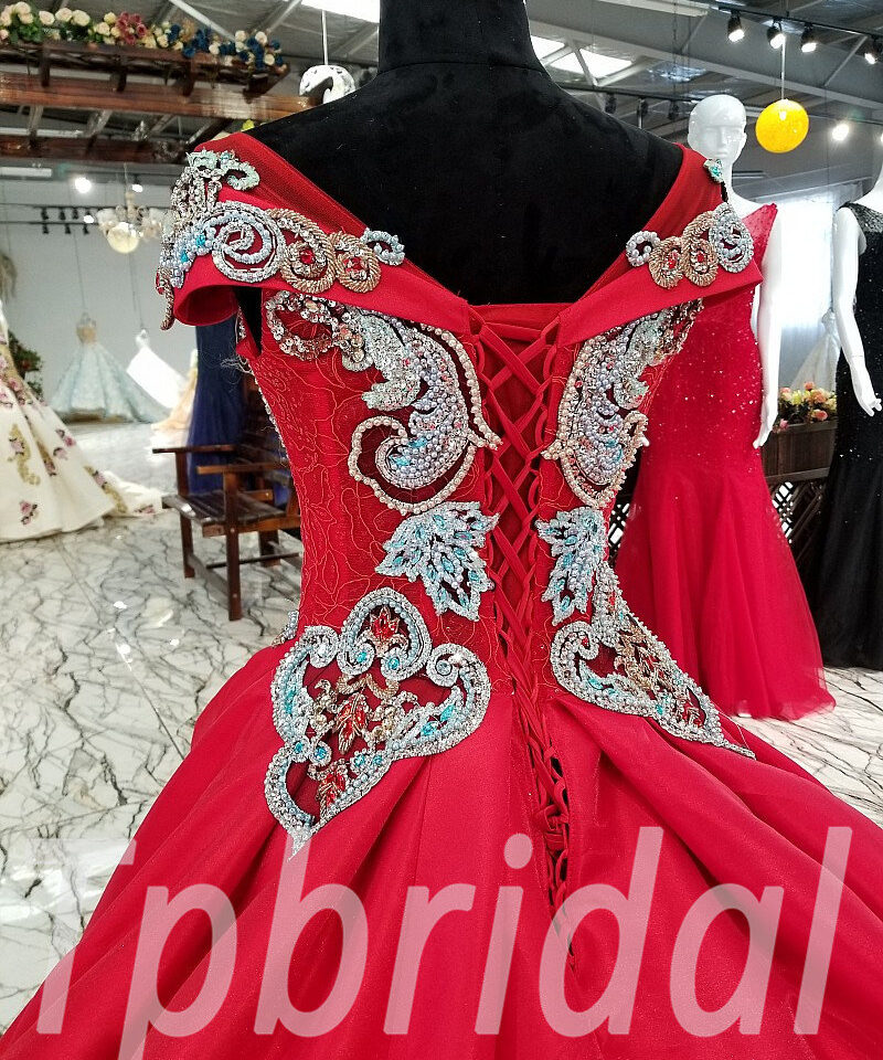 red prom dress long train 173-05