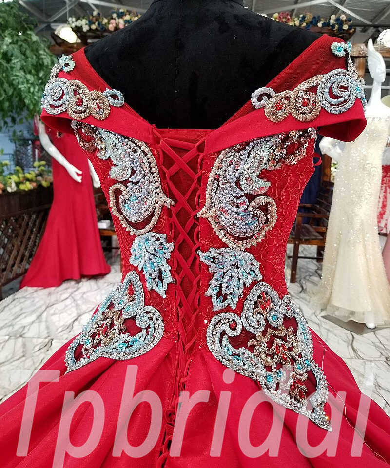 red prom dress long train 173-06