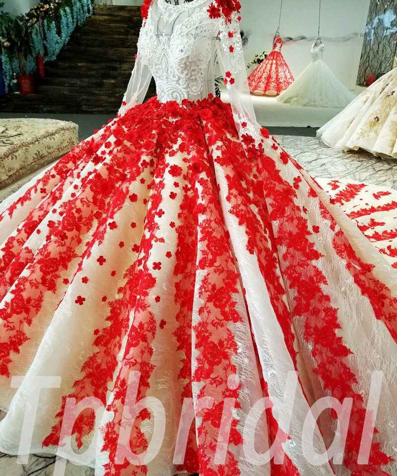 red wedding dress long sleeve 179-01