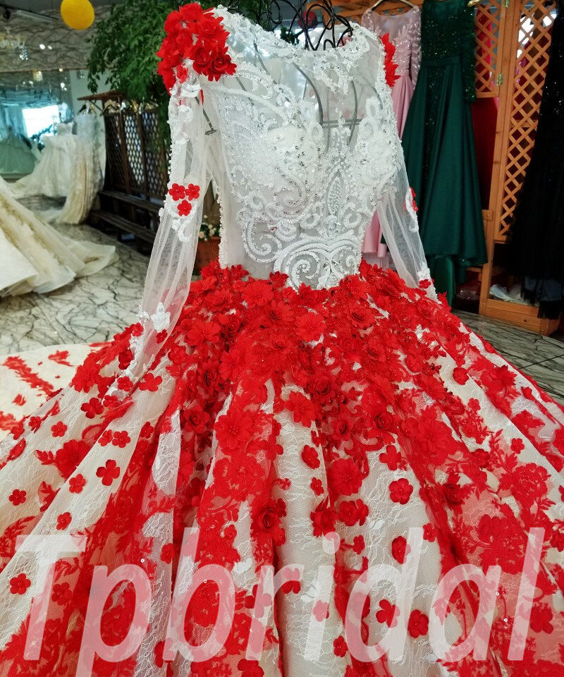 red wedding dress long sleeve 179-02