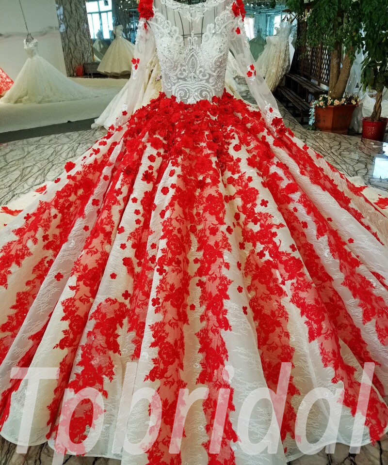 red wedding dress long sleeve 179-05