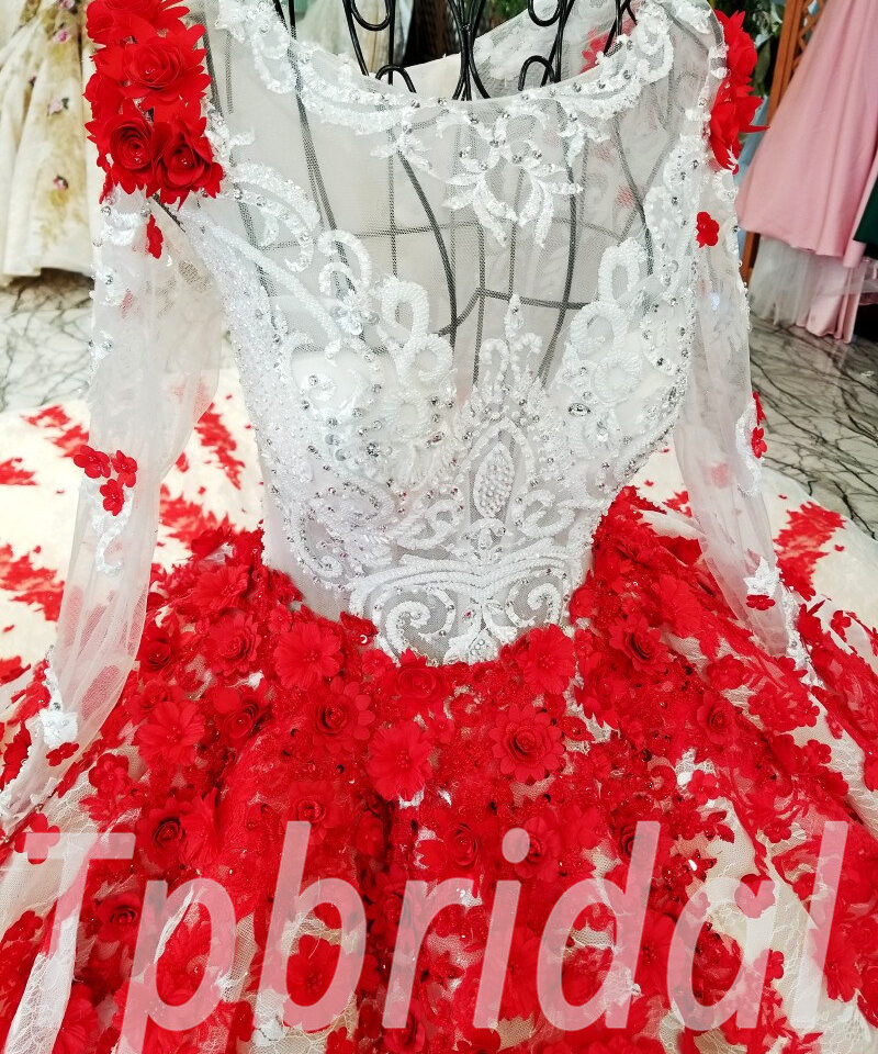 red wedding dress long sleeve 179-06