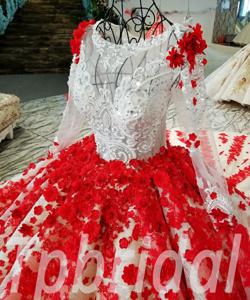 red wedding dress long sleeve 179-08