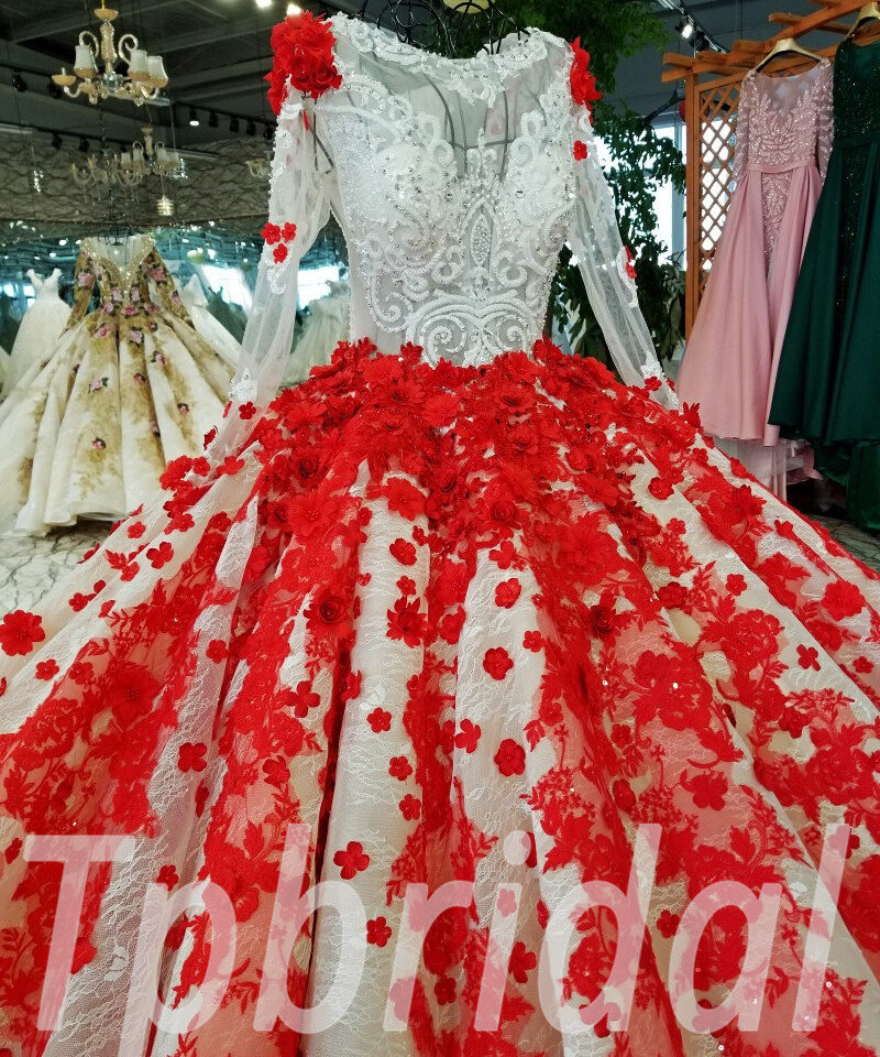 red wedding dress long sleeve 179-08