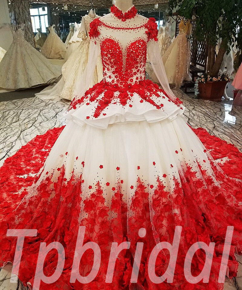 red wedding dress plus size 193-05