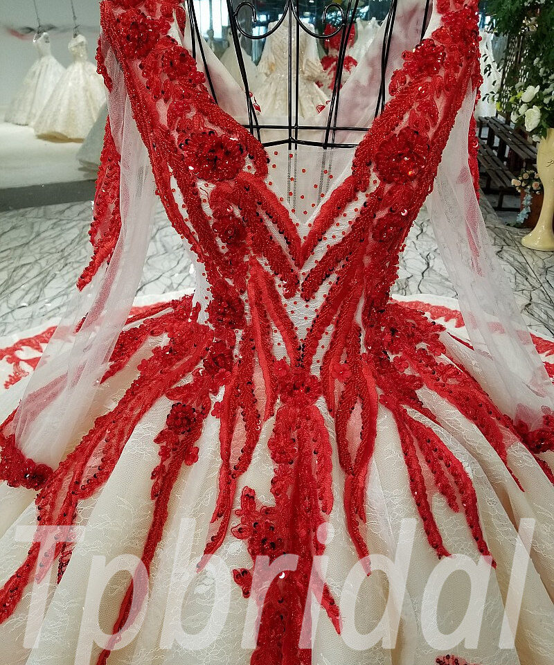 red wedding dress with sleeves 200-02