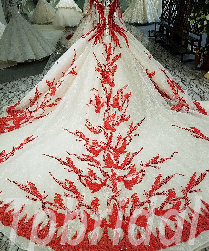 red wedding dress with sleeves 200-04