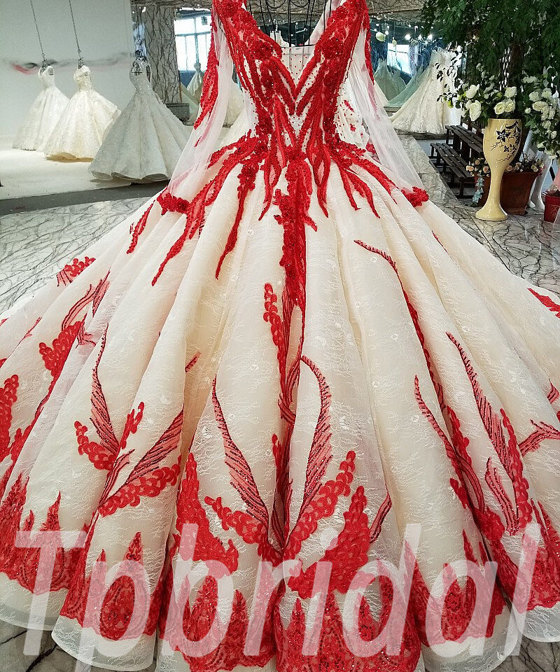 red wedding dress with sleeves 200-07