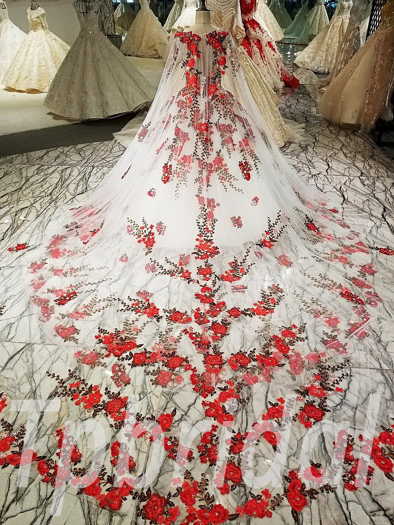 Wedding Dress Wholesale Red A Line Round Collar Bridal Dress