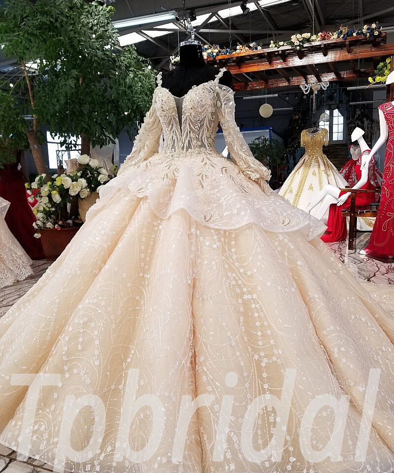 champagne ball gown wedding dress 0244-08