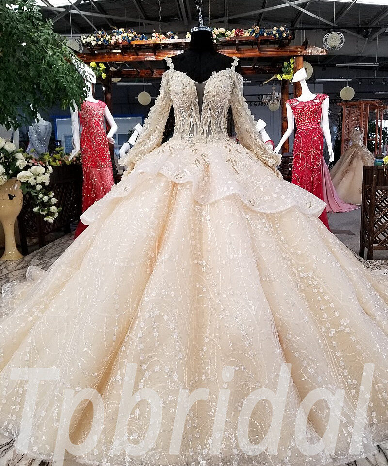 champagne ball gown wedding dress 0244-10