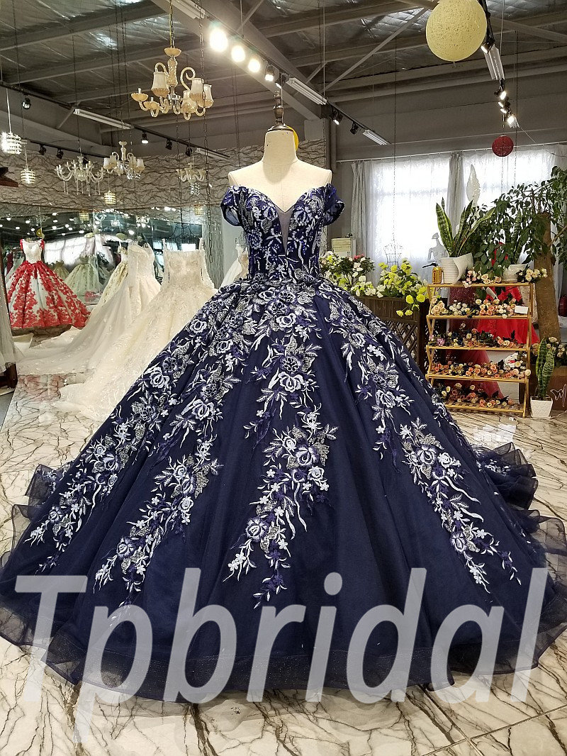 Custom Made A Line Off Shoulder Navy Blue Long Prom Dress, Navy Blue F –  Shiny Party
