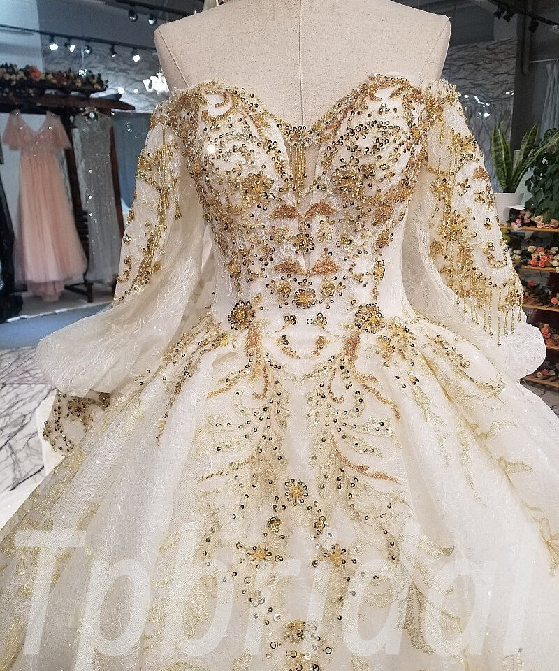 gold and white wedding dress 0235-02