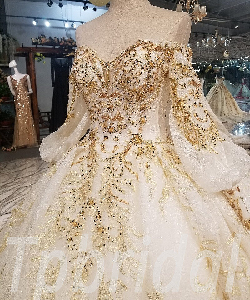 gold and white wedding dress 0235-06