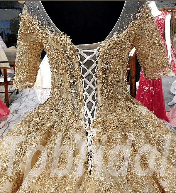 gold wedding dress plus size 0232-02