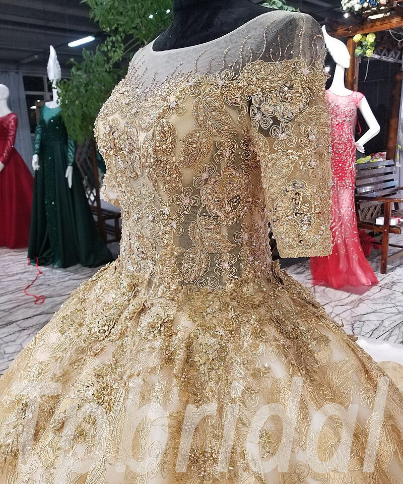 gold wedding dress plus size 0232-04