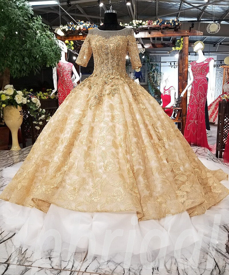 gold wedding dress plus size 0232-05