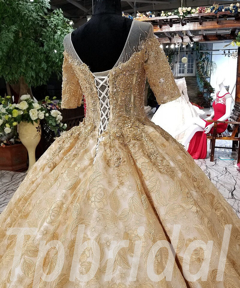 gold wedding dress plus size 0232-07