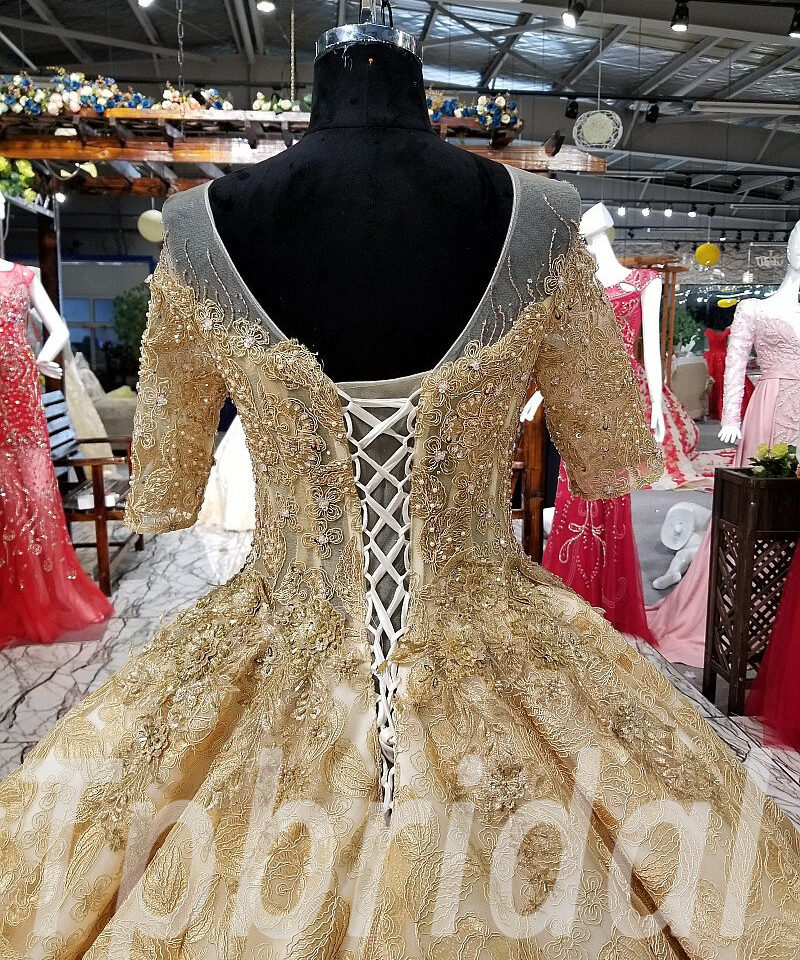 gold wedding dress plus size 0232-08