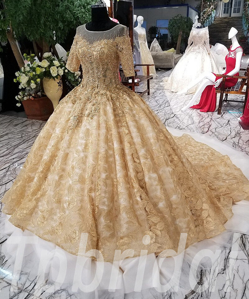 gold wedding dress plus size 0232-10