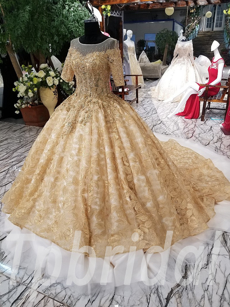 gold wedding dresses plus size