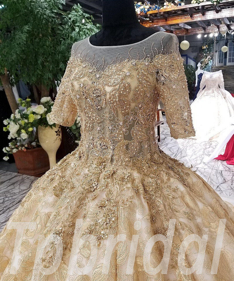 gold wedding dress plus size 0232-11