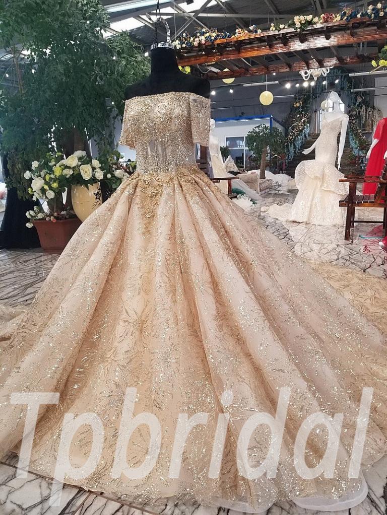 gold lace ball gown
