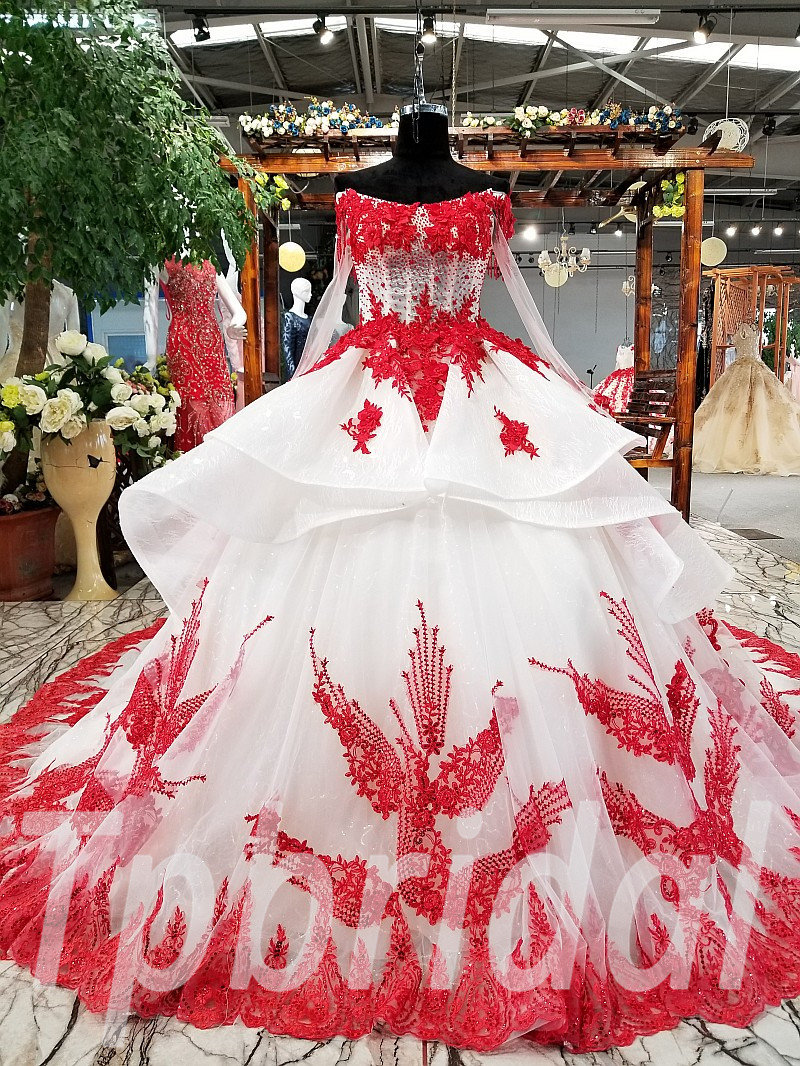 cheap red and white wedding dresses