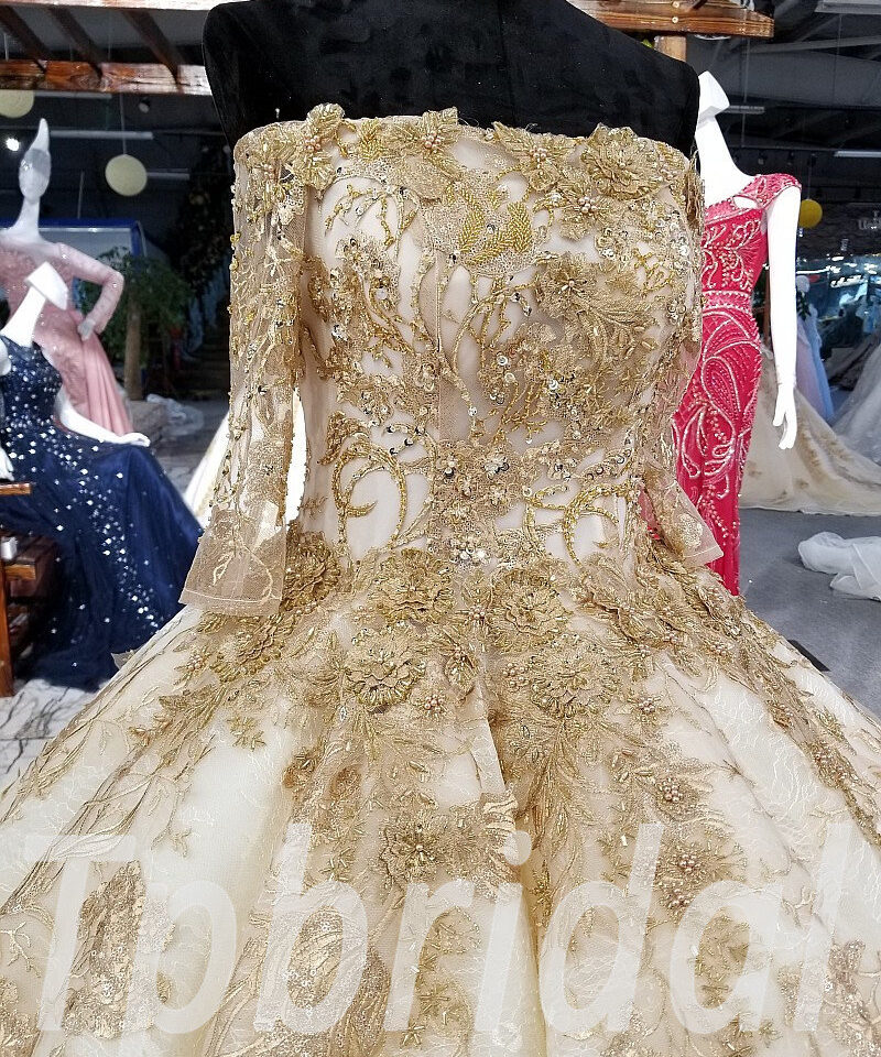 wedding dress gold lace 0240-04