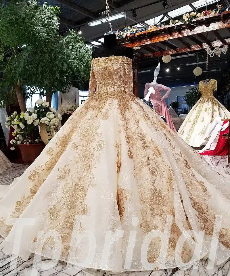 wedding dress gold lace 0240-05