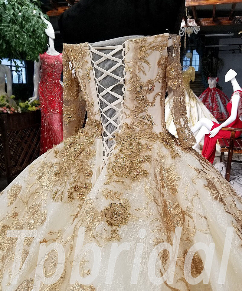 wedding dress gold lace 0240-06