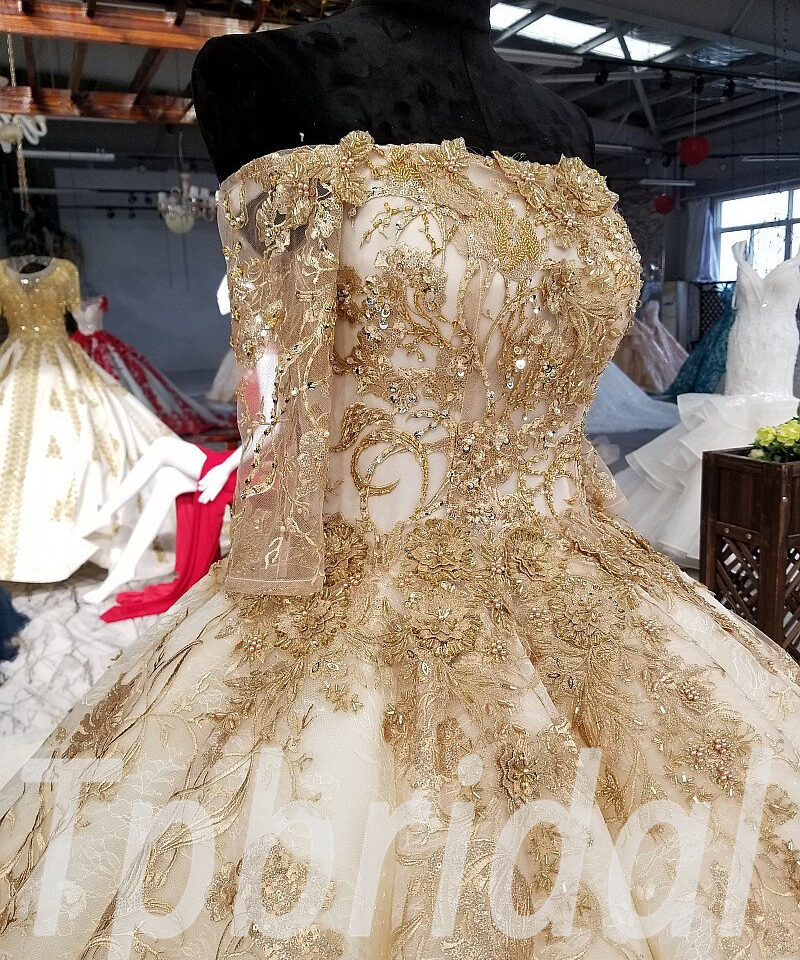 wedding dress gold lace 0240-07