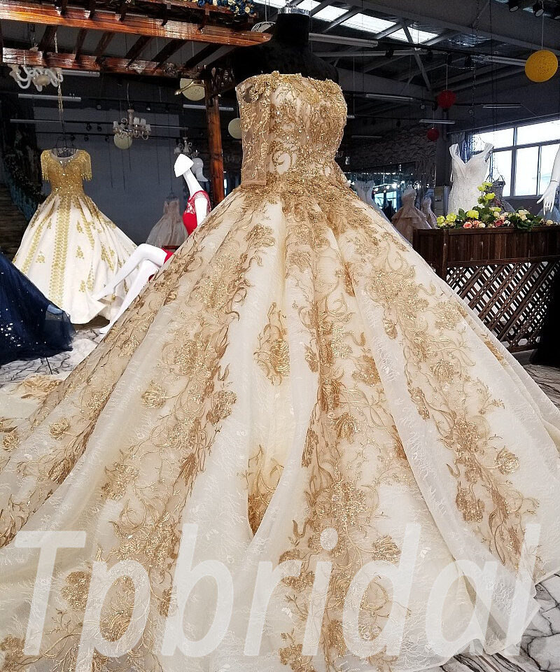 wedding dress gold lace 0240-08