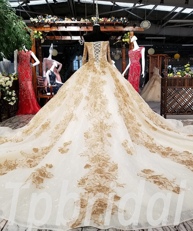 wedding dress gold lace 0240-09