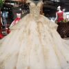 Champagne wedding dress illusion neckline 0245-02