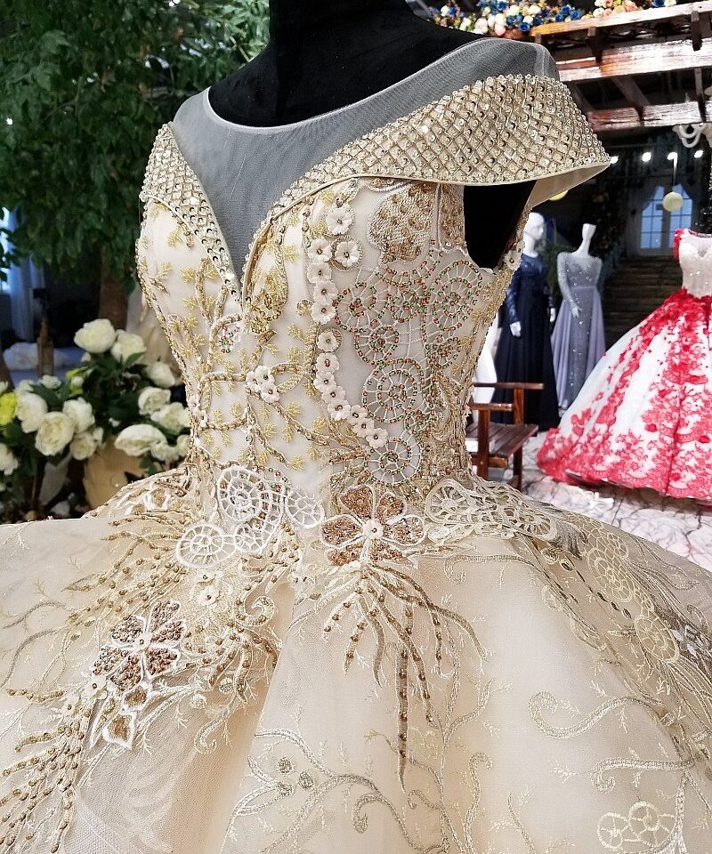 Champagne wedding dress illusion neckline 0245-07