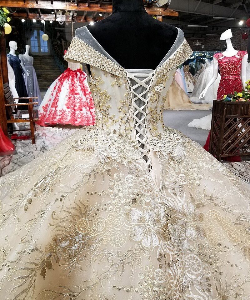 Champagne wedding dress illusion neckline 0245-09