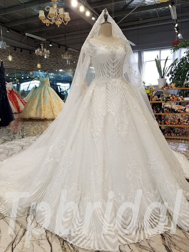 A Line Wedding Dress With Lace Bridal Dress Long Train
