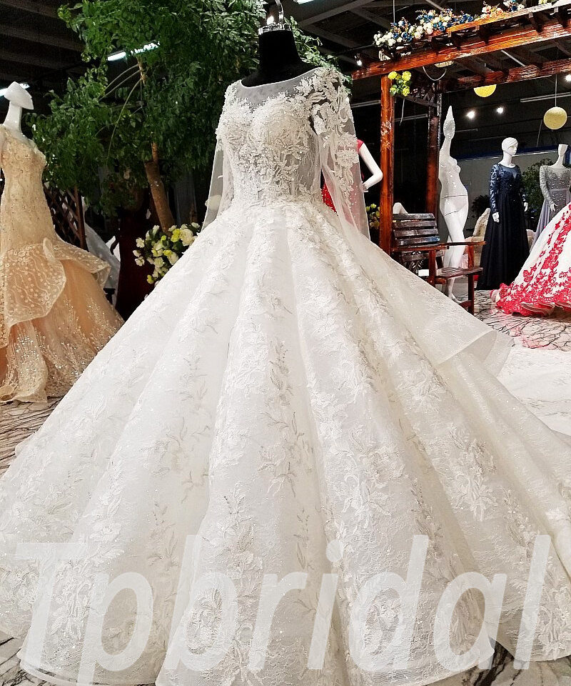 ball gown wedding dress long train 0250-04