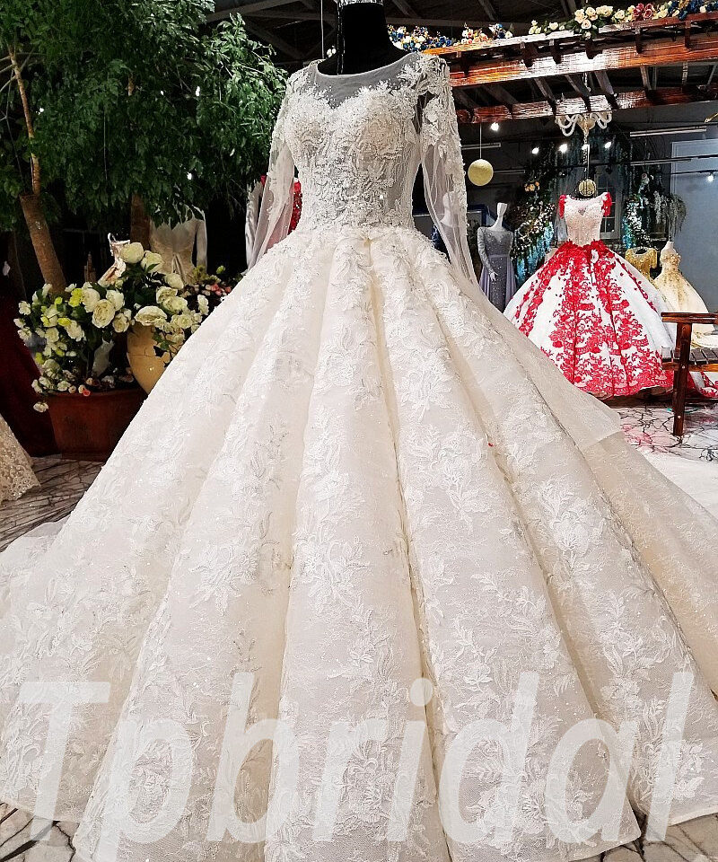 ball gown wedding dress long train 0250-07