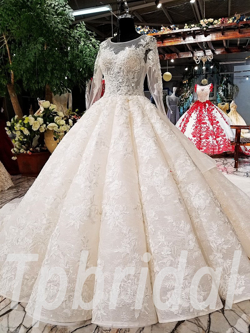 wedding dress ball gown with long train