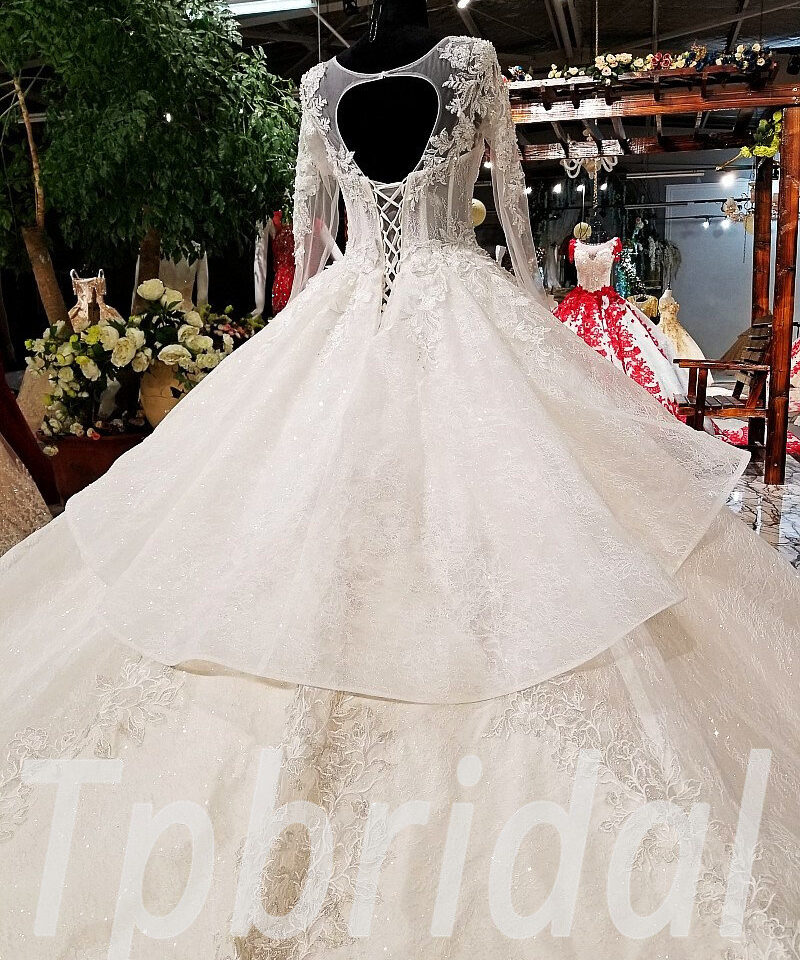 ball gown wedding dress long train 0250-09