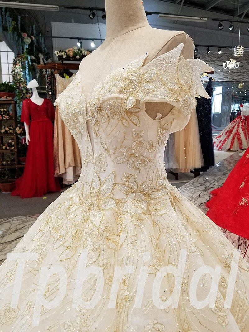 Gold And White Wedding Dress Princess Ball Gown Bridal Dress