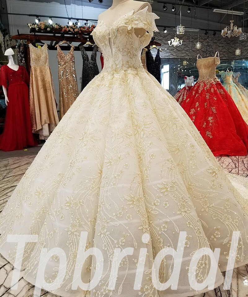 gold and white wedding dress 278-11
