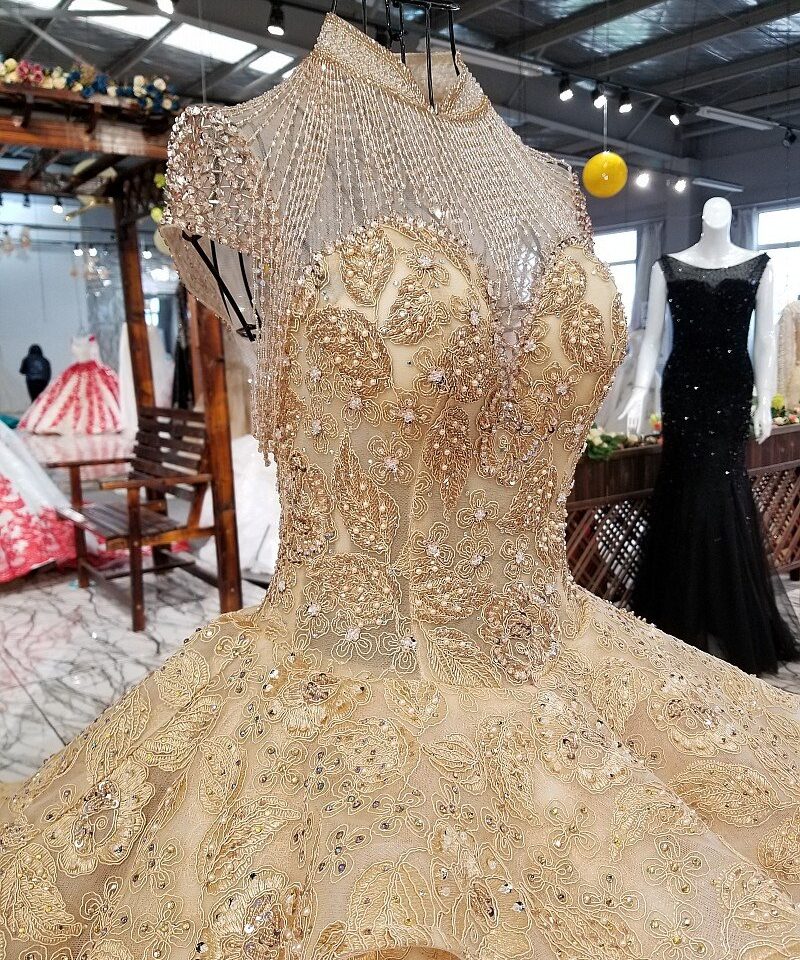 gold wedding dress high neck 0247-03