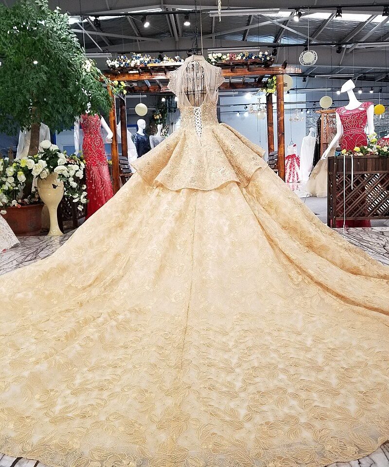 gold wedding dress high neck 0247-04