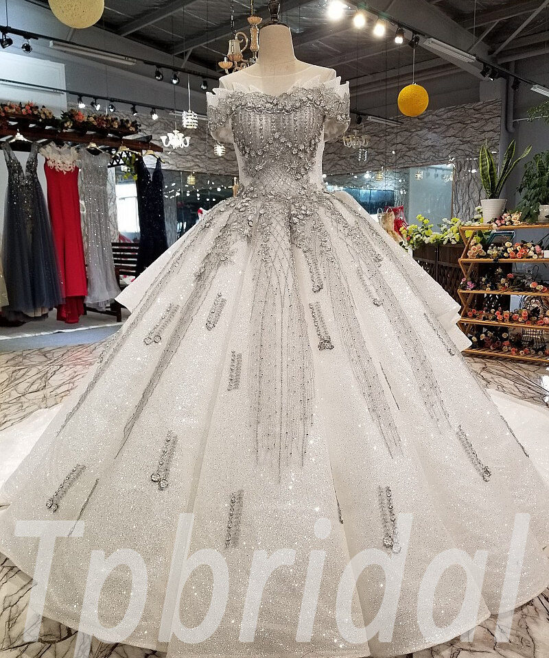 grey prom dress ball gown 291-04