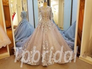 grey wedding dress long train 273-03